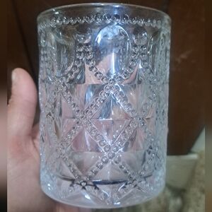 Clear Glass Cup with Intricate Design